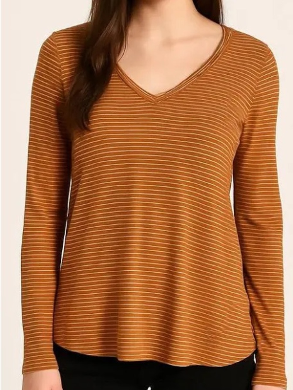 American Eagle soft & sexy Mustard Striped V-Neck Long Sleeve Top size small